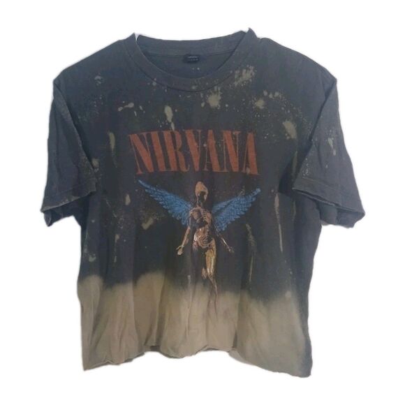Nirvana Band Tee Thrashed Cutoff Bleached Distressed Tee Size Medium - Picture 1 of 5